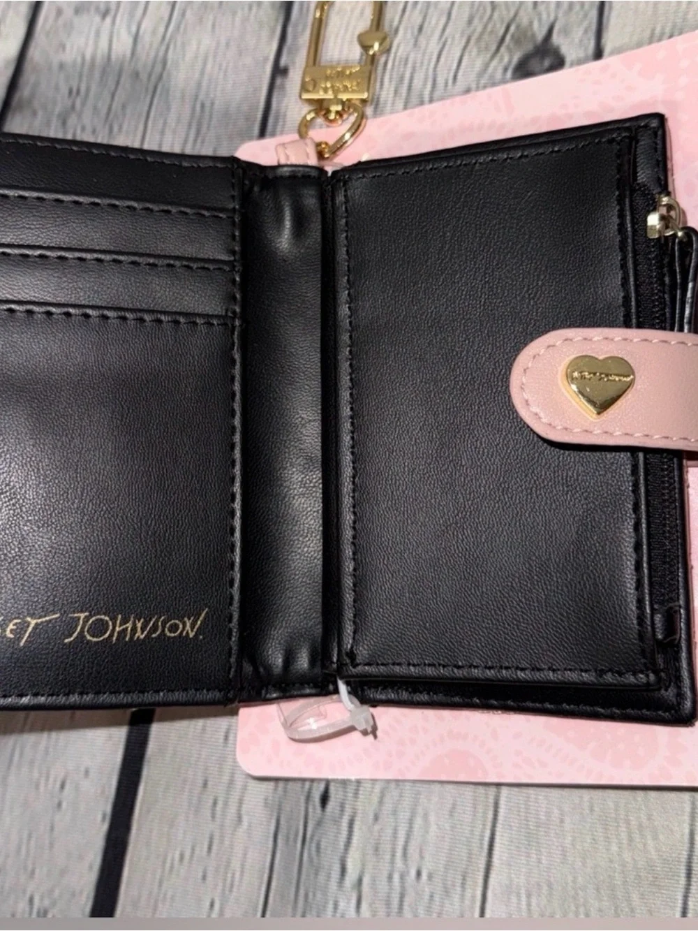 Betsey Johnson Pale Pink Quilted Wallet with Gold Heart Detail
